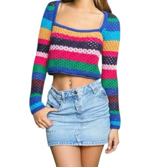 Zara Sweaters - ZARA Multicolor Striped Crochet Crop Top - Women